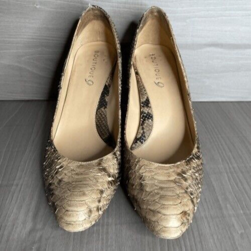 Vintage Boutique 9 Leather Snake Skin Cone Pump Heels Women Size 9M Tan Neutral - Picture 11 of 14